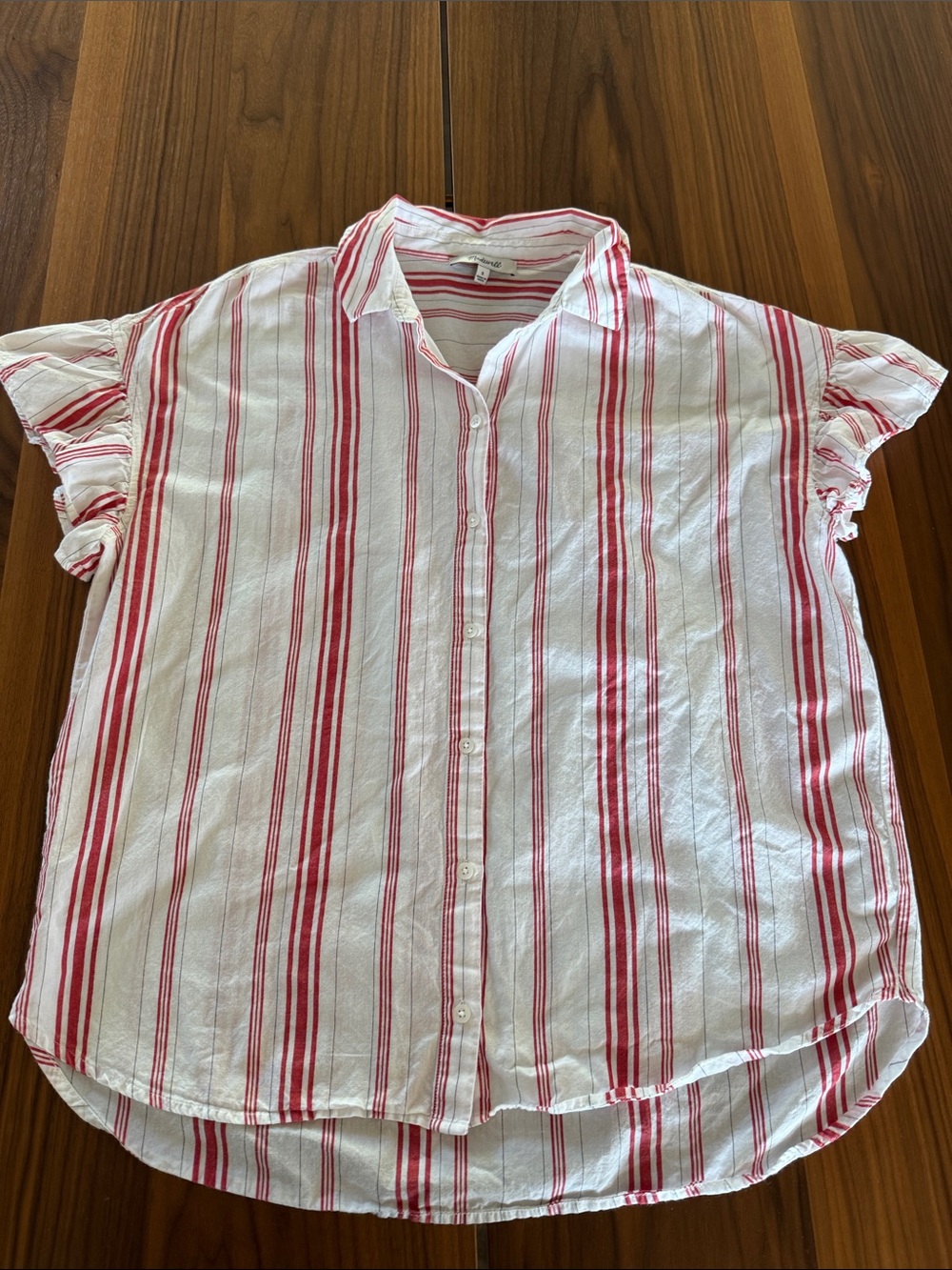 Madewell cotton red and white stripe short sleeved blouse size small